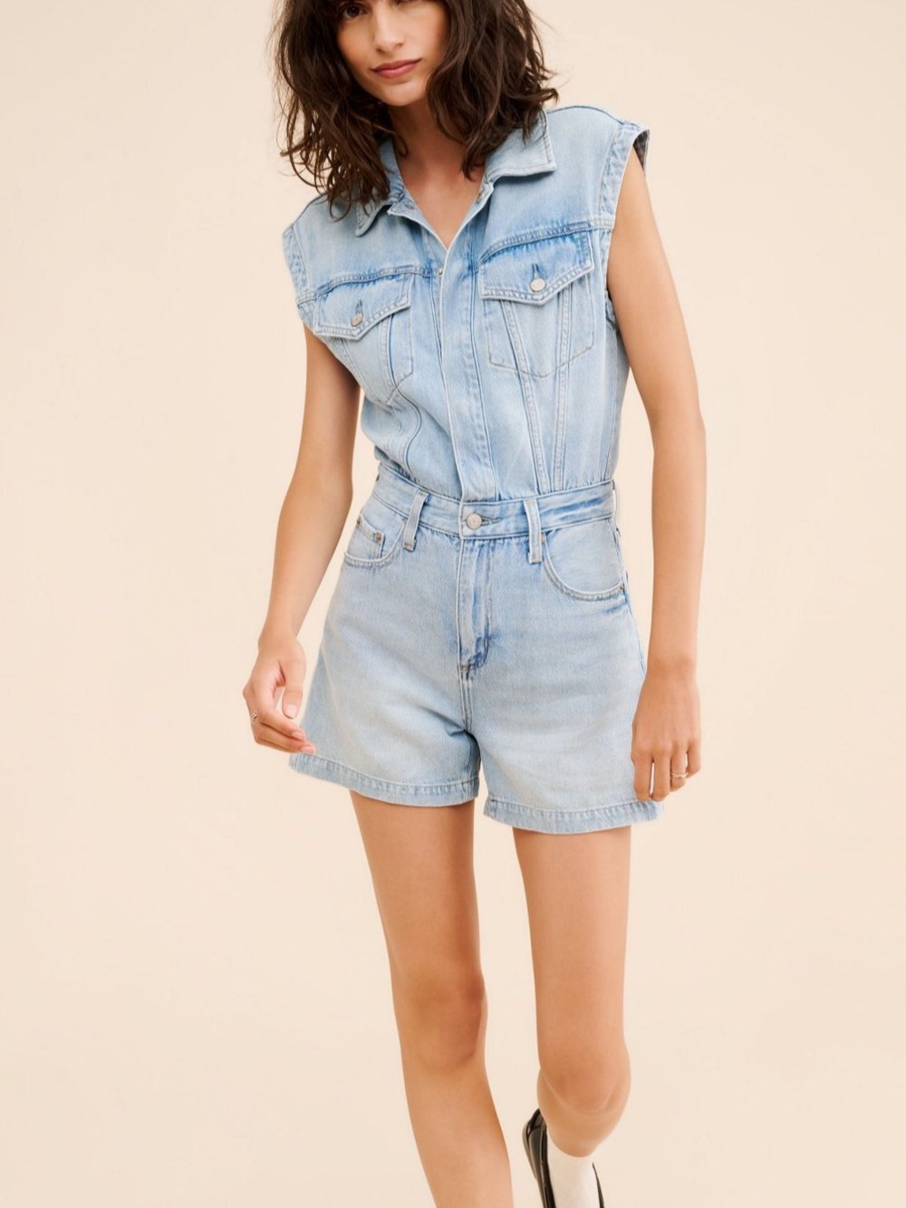 Pistola Light Wash Denim Romper